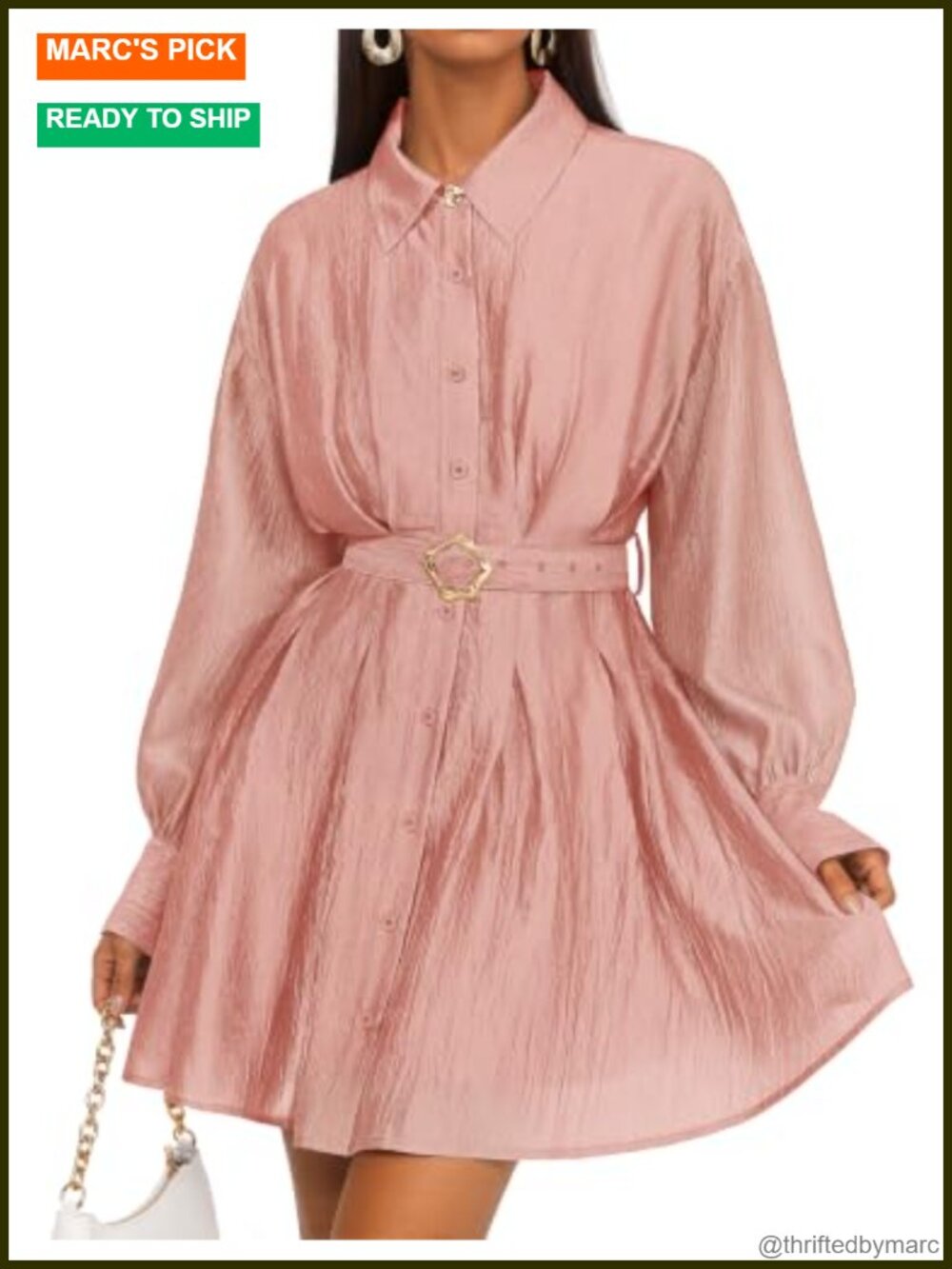 Long Sleeve Button Cocktail Party Mini Dress with Belt